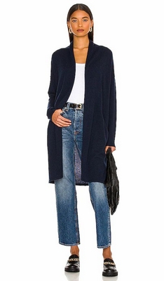 Navy Autumn Cashmere Open Duster With Pockets