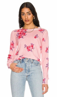 Pink Autumn Cashmere Floral Crew Sweater