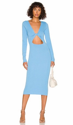 Baby Blue Bardot Eliana Twist Front Knit Dress