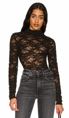 Black Bardot Vezza Lace Bodysuit