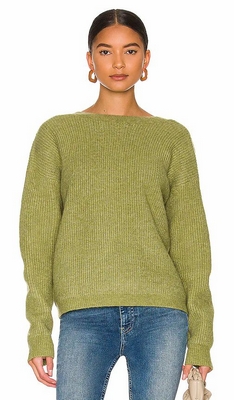 Green Bardot Cross Back Knit Pullover