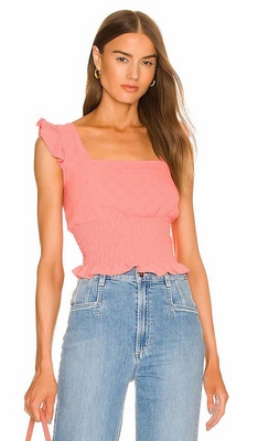 Coral Bcbgeneration Ruffle Sleeve Smocked Top