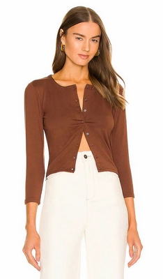 Chocolate Re Ona Button Up Cropped Cardigan