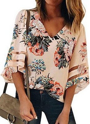 Patchwork Floral Blouse Casual Loose