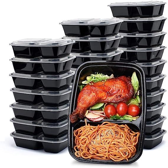 Efficient Meal Prep: Food Black Plastic Containers with Lids for Lunch - Microwave, Freezer, Dishwasher Safe, Eco-Friendly Solutions