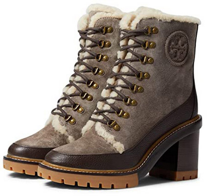 Tory Burch Miller 95 mm Shearling Lug Sole Bootie Women's Shoes Lace Up Boots